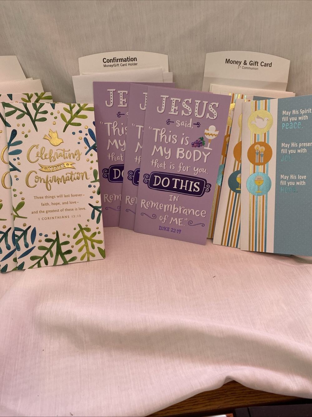 Lot of 11 Christian 1st Communion/Confirmation Money Holder cards, NEW
